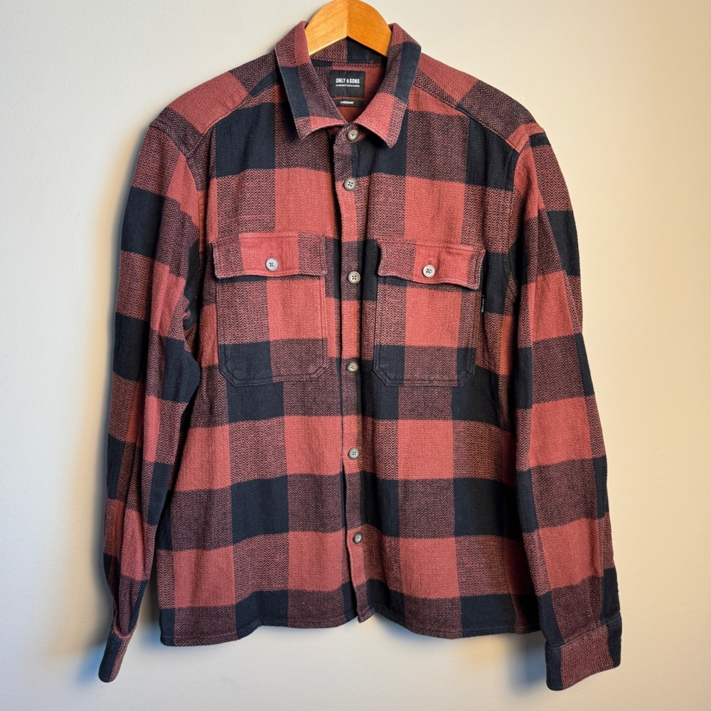 ONLY & SONS Mens Overshirt Flannel Plaid‎ Long Sleeve Button Up Size XL Gorpcore